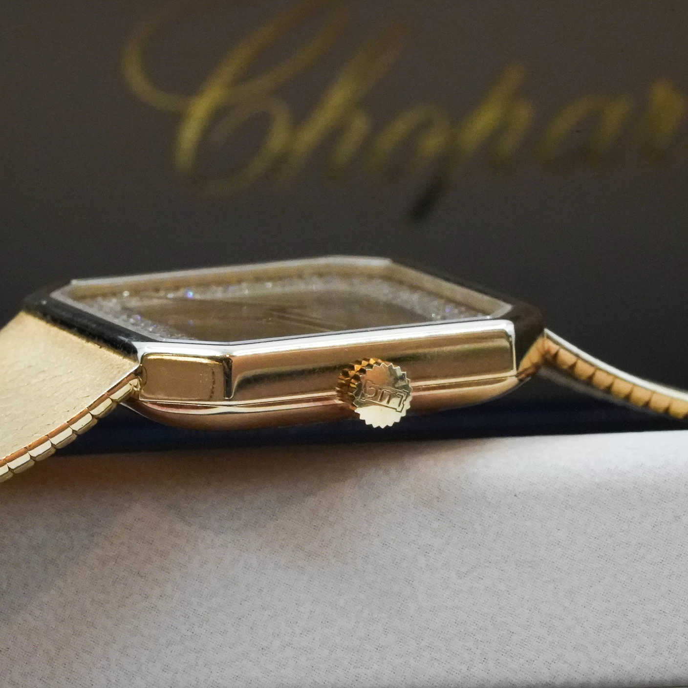     Chopard Full Gold Diamond Watch with Integrated Mesh Bracelet - Women's Watch 