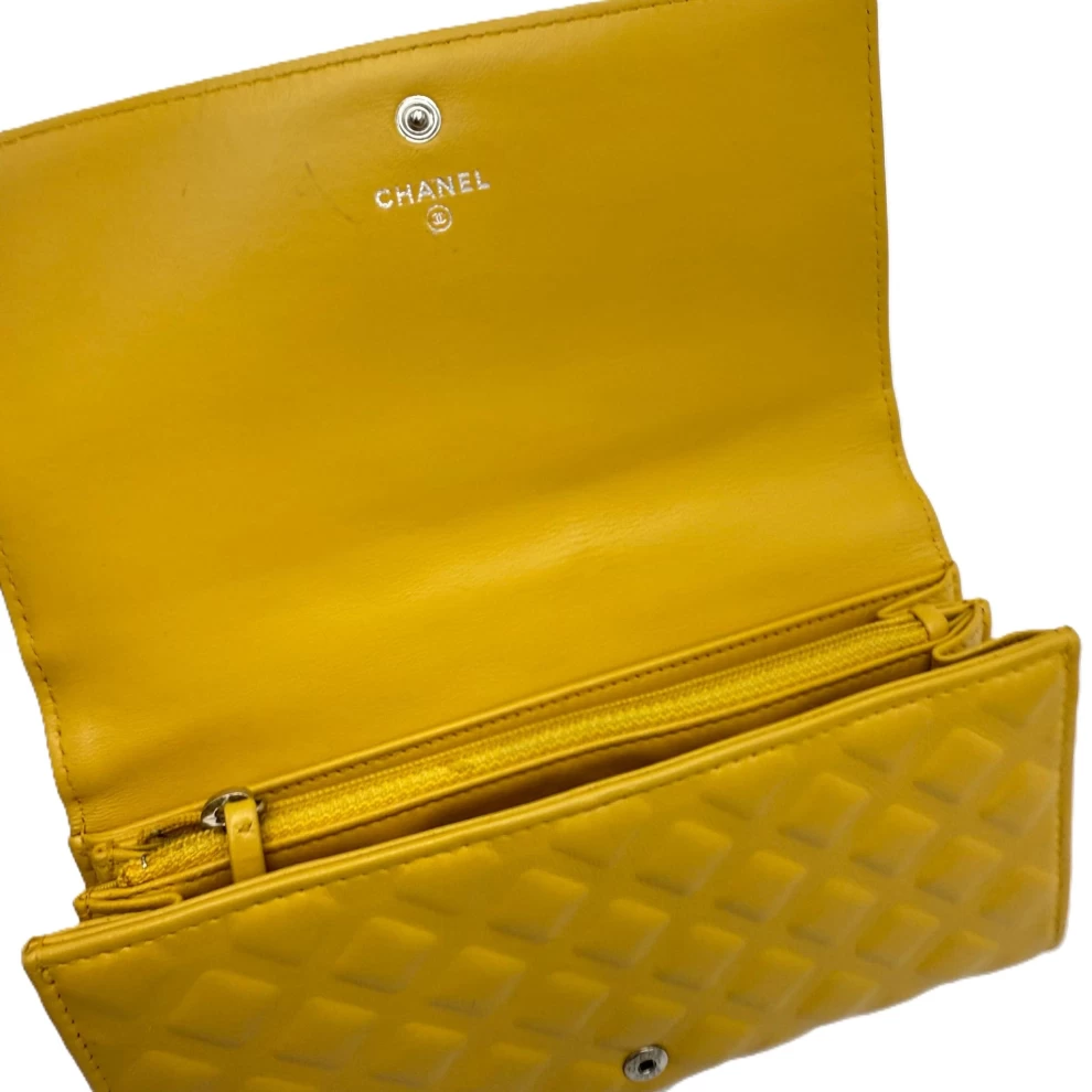     Chanel CC Quilted Diamond Stitch Yellow Long Wallet 