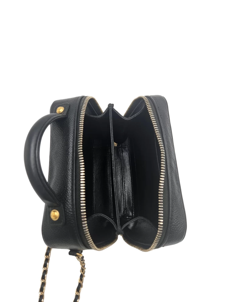     Chanel Black Quilted Caviar Leather Small CC Filigree Vanity Case Bag 
