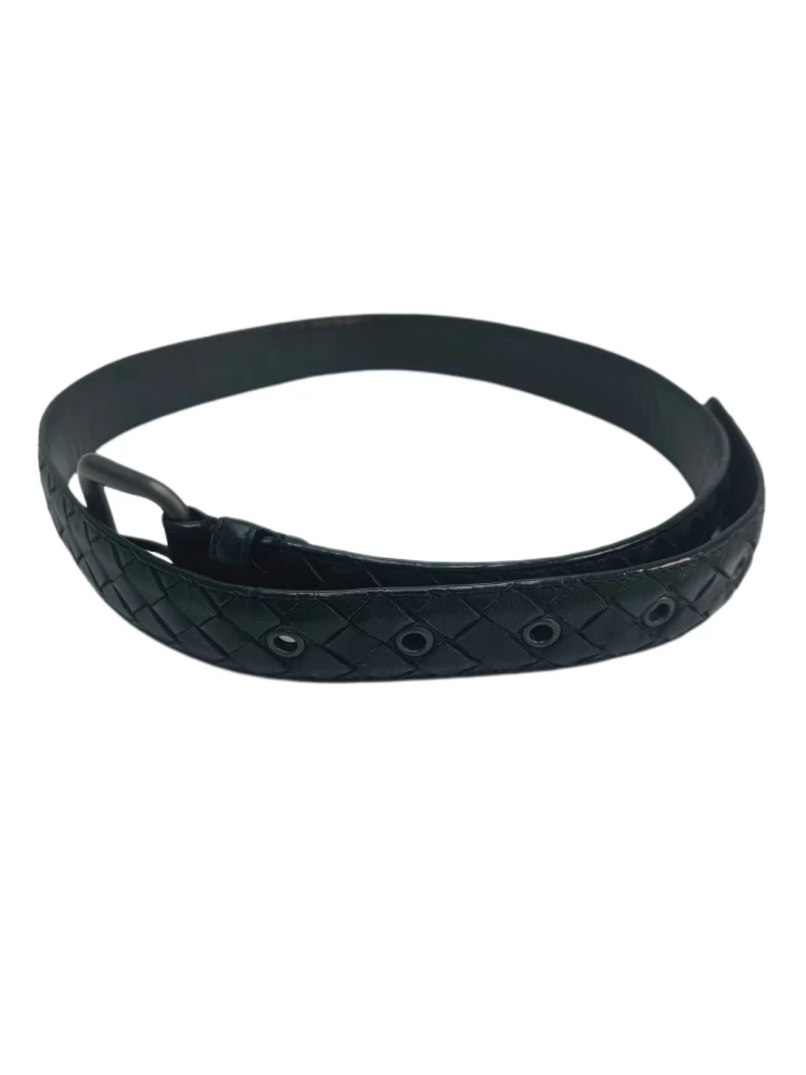     Bottega Veneta Black Intrecciato Leather Buckle Belt 90CM 