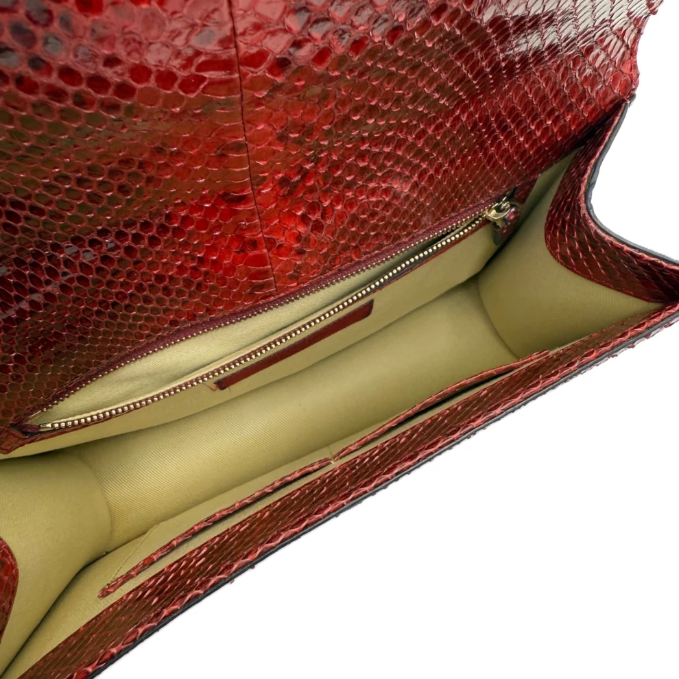     Valentino Red Rockstud Python Small Glam Lock Flap Bag 