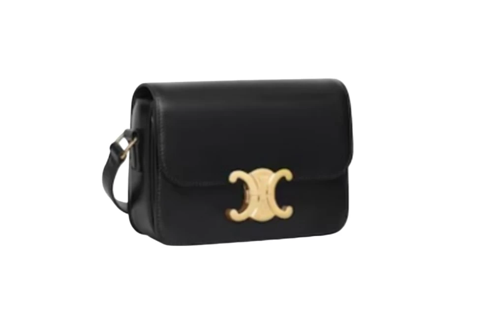     Celine  Black Triomphe Calfskin Shoulder Bag 