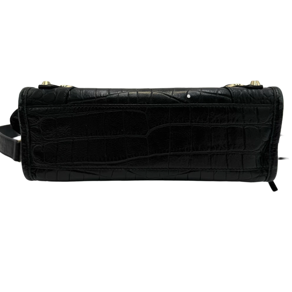     Balenciaga Black Croc Embossed Leather Mini GH Classic City Bag 