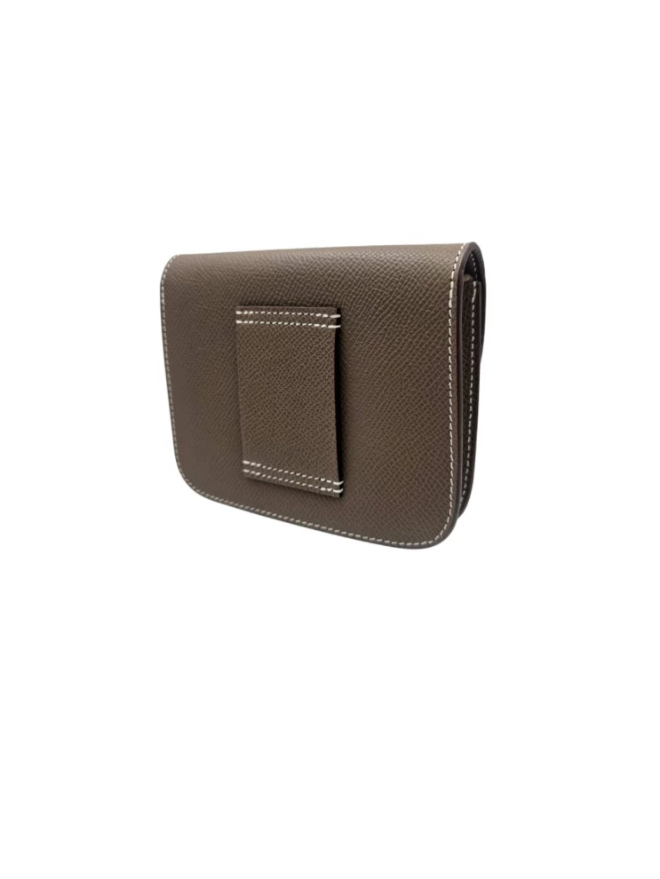     Hermes  Constance Etoupe Leather  Epsom Slim Wallet Palladium Hardware 