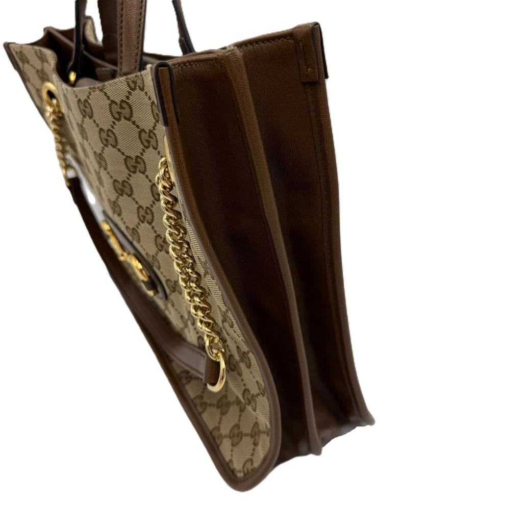     Gucci Beige/Brown GG Canvas and Leather Horsebit 1955 Large Tote Bag 