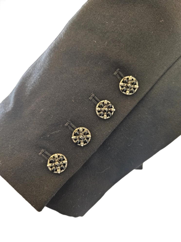     Chanel Black Crop Quilted Velvet Collar Jacket 