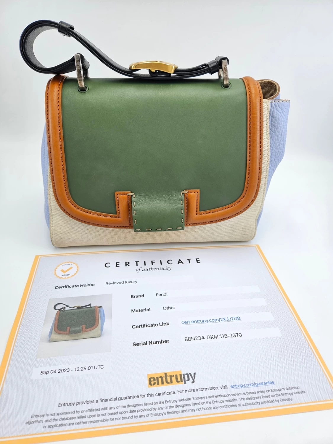     Fendi Silvana Flap Leather Canvas Satchel 