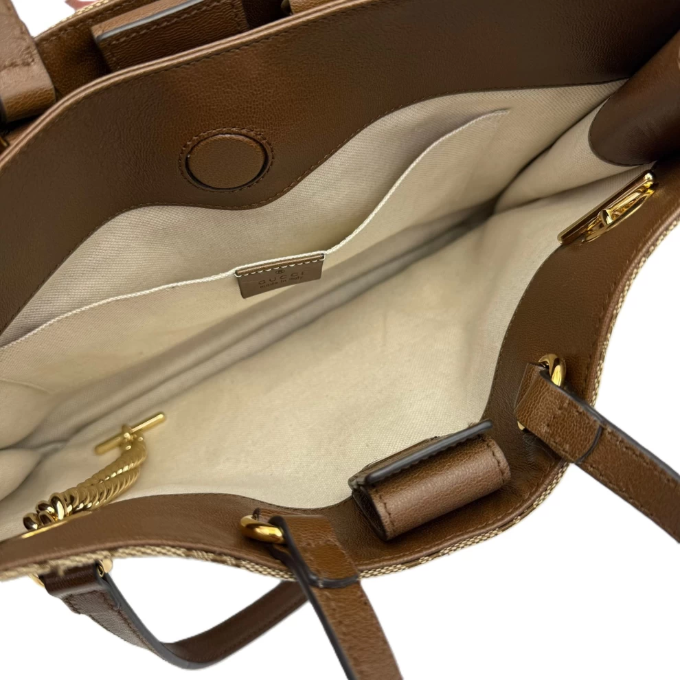     Gucci Beige/Brown GG Canvas and Leather Horsebit 1955 Large Tote Bag 