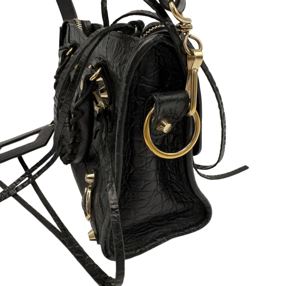     Balenciaga Black Croc Embossed Leather Mini GH Classic City Bag 