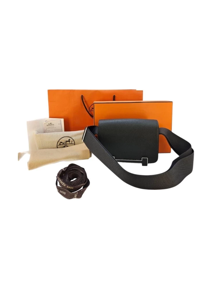     Hermes Geta Gris Misty Mysore Leather Bag in Palladium Hardware 