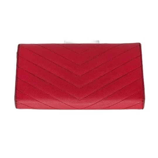     Saint Laurent Dark Red Matelasse Leather Monogram Envelope Wallet on Chain 