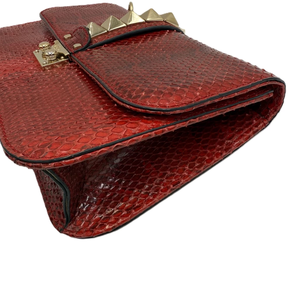     Valentino Red Rockstud Python Small Glam Lock Flap Bag 