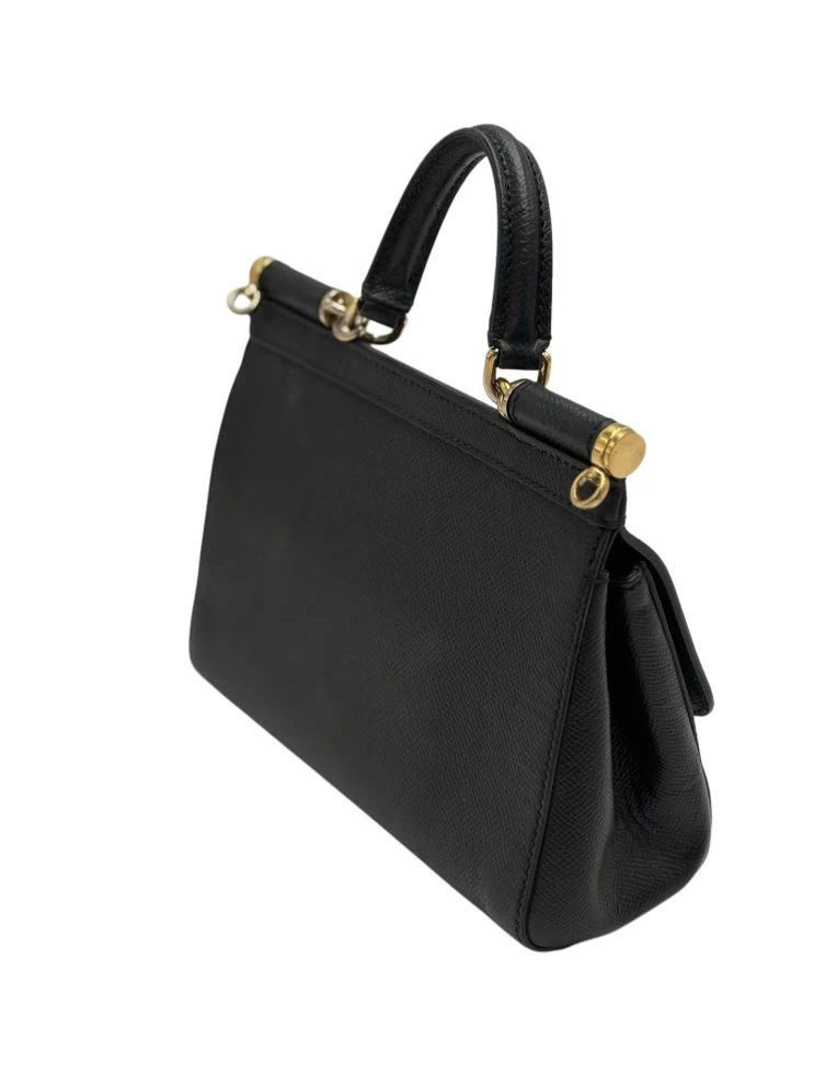    حقيبة دولتشي آند غابانا ميس سيسيلي صغيرة الحجم من الجلد المحبب باللون الأسود 