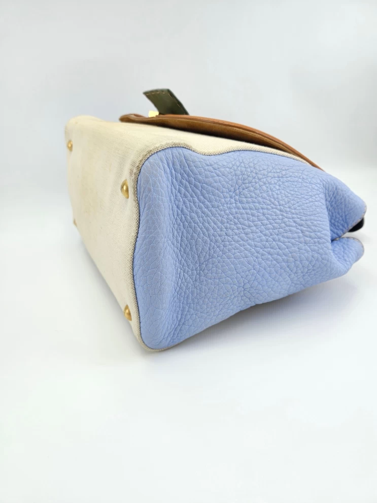     Fendi Silvana Flap Leather Canvas Satchel 