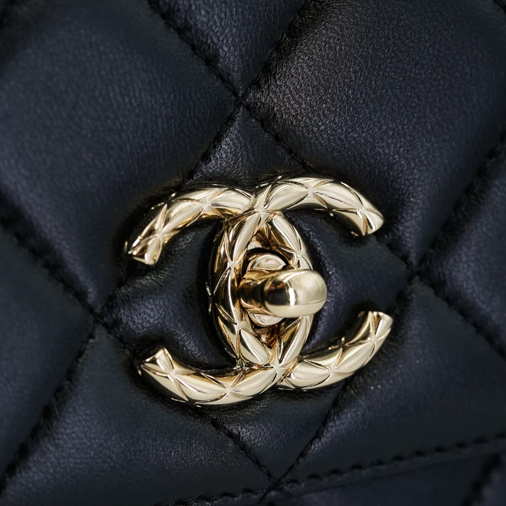     Chanel Classic Quilted Flap Bag with Top Handle - Black 