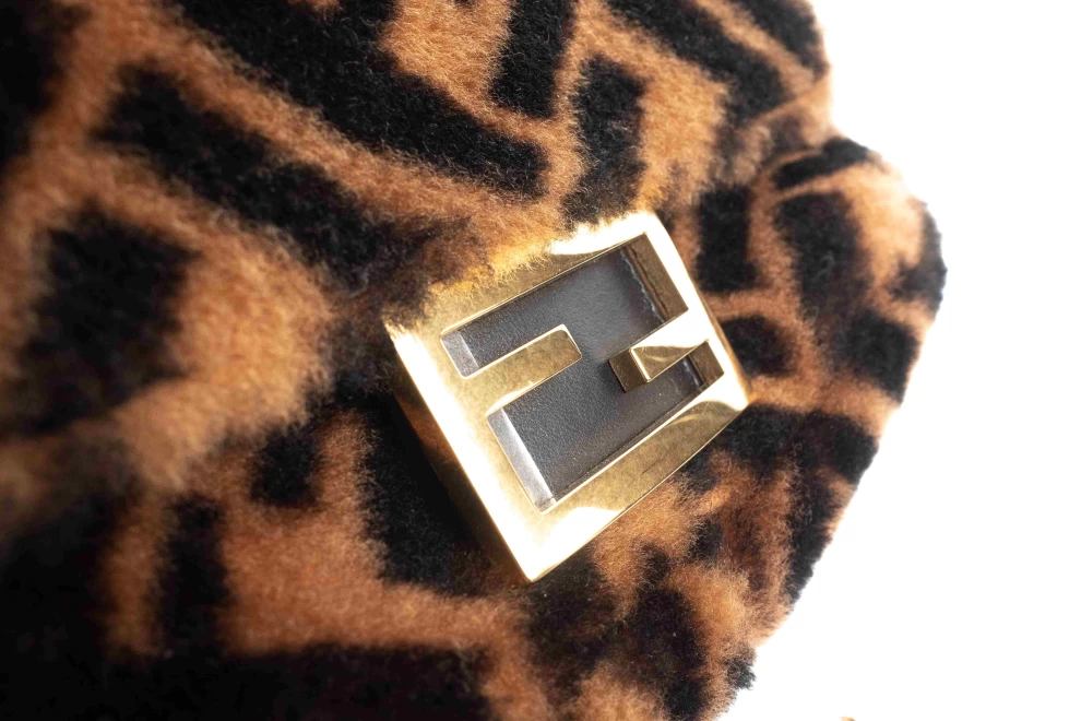 Fendi Brown Sheepskin Mini Baguette Bag