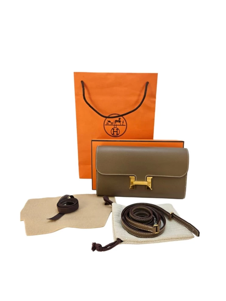     HermÃ¨s Constance To Go Wallet in Epsom Etoupe Color Gold Hardware 101016066 