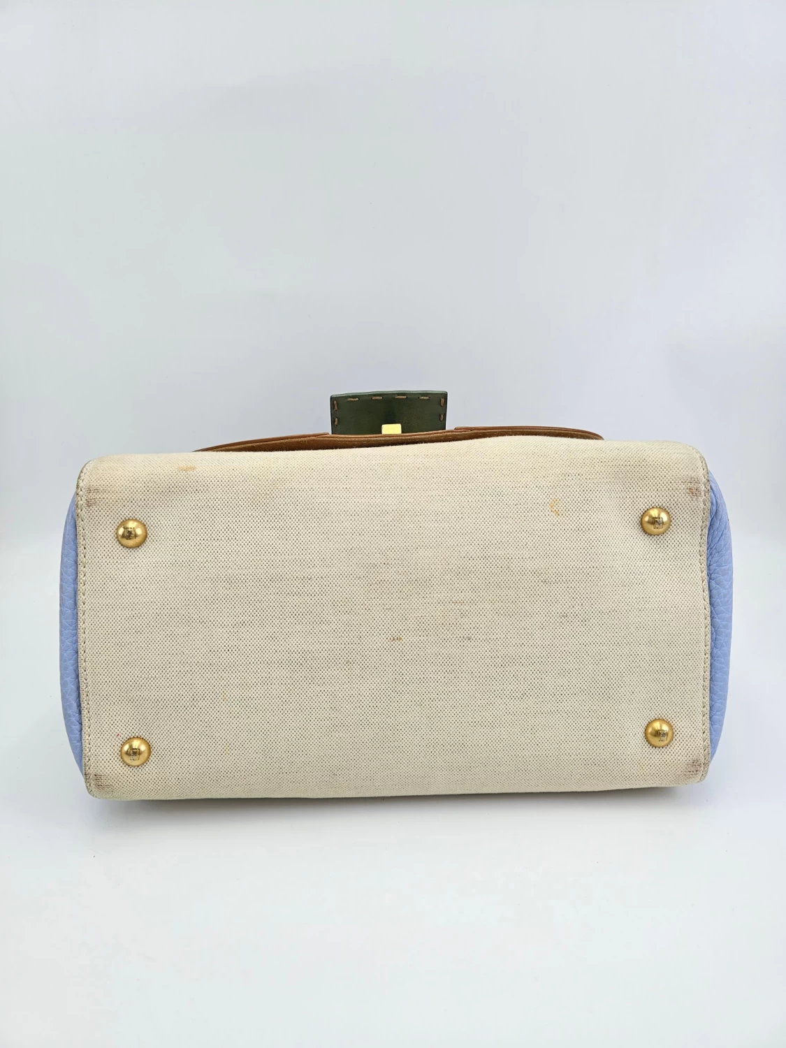     Fendi Silvana Flap Leather Canvas Satchel 