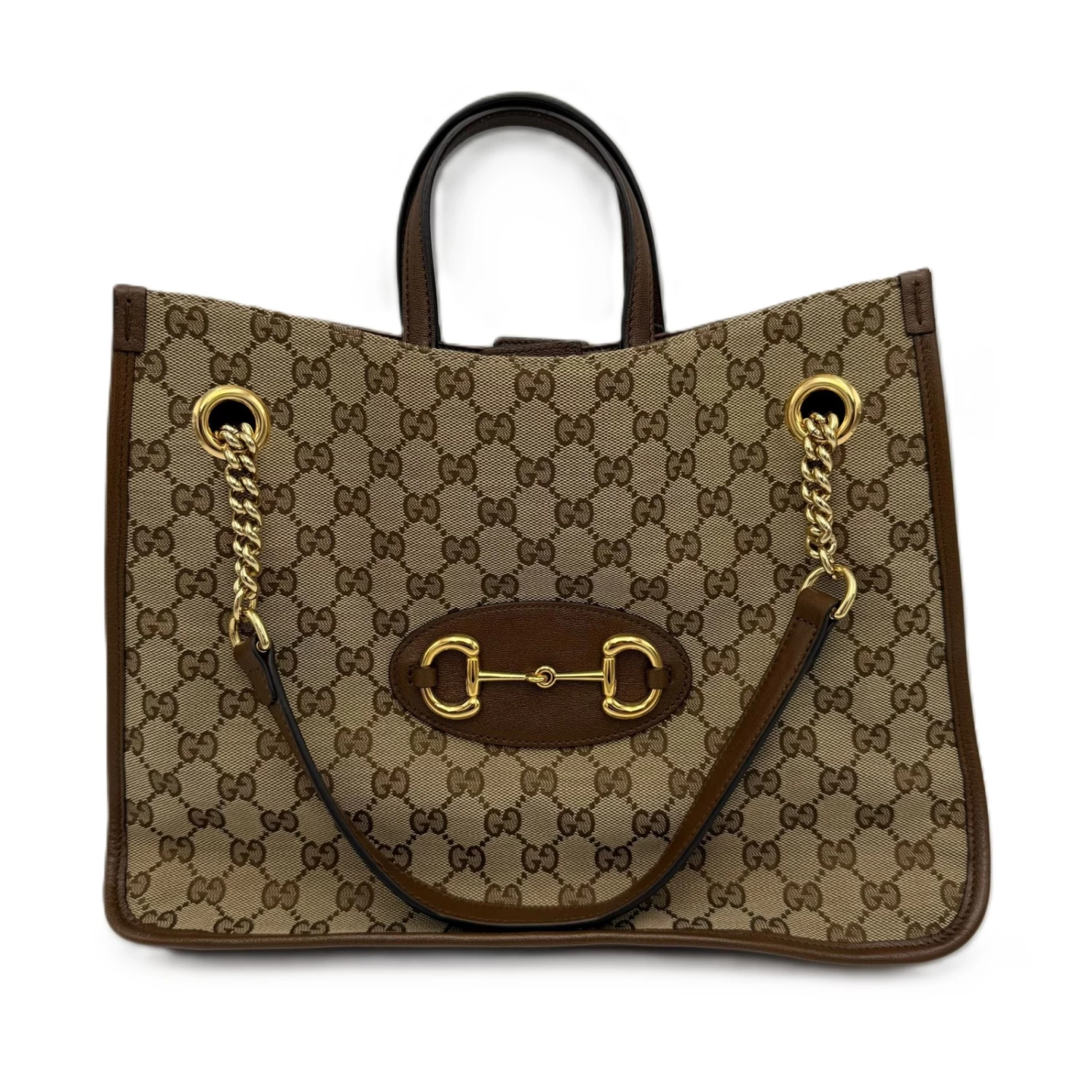     Gucci Beige/Brown GG Canvas and Leather Horsebit 1955 Large Tote Bag 