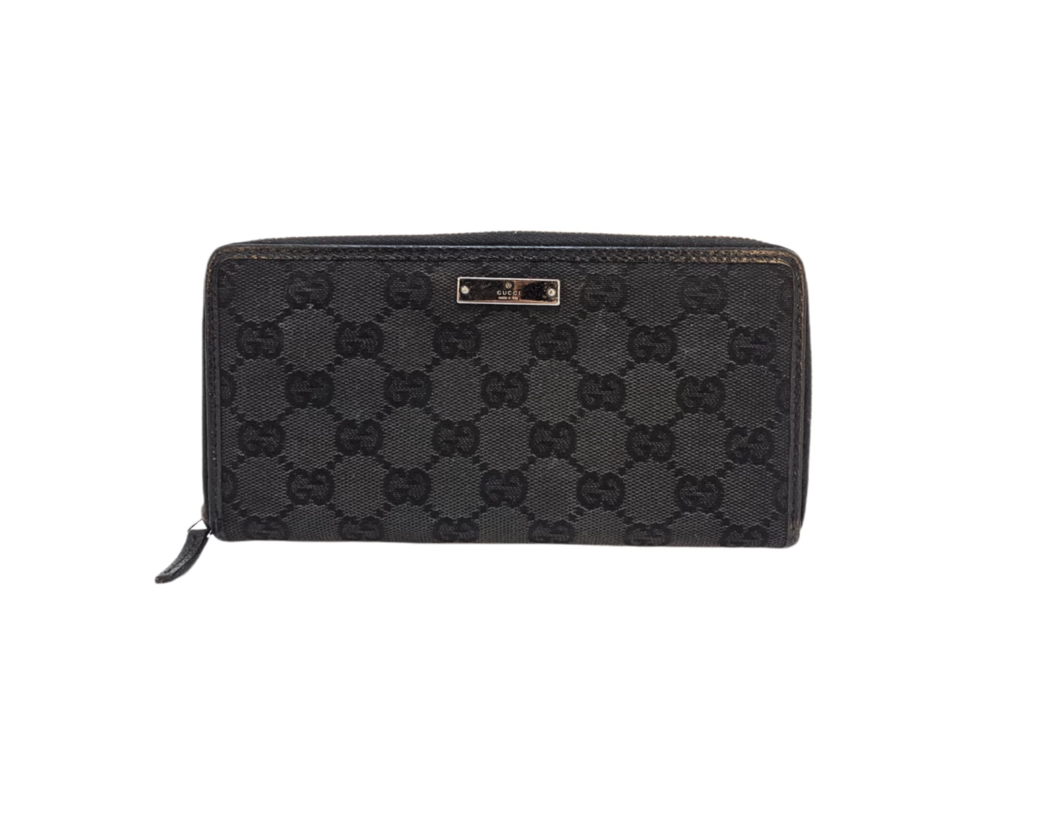     Gucci Black GG Canvas Zip Around Wallet 