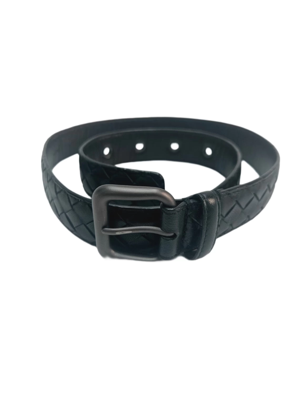     Bottega Veneta Black Intrecciato Leather Buckle Belt 90CM 