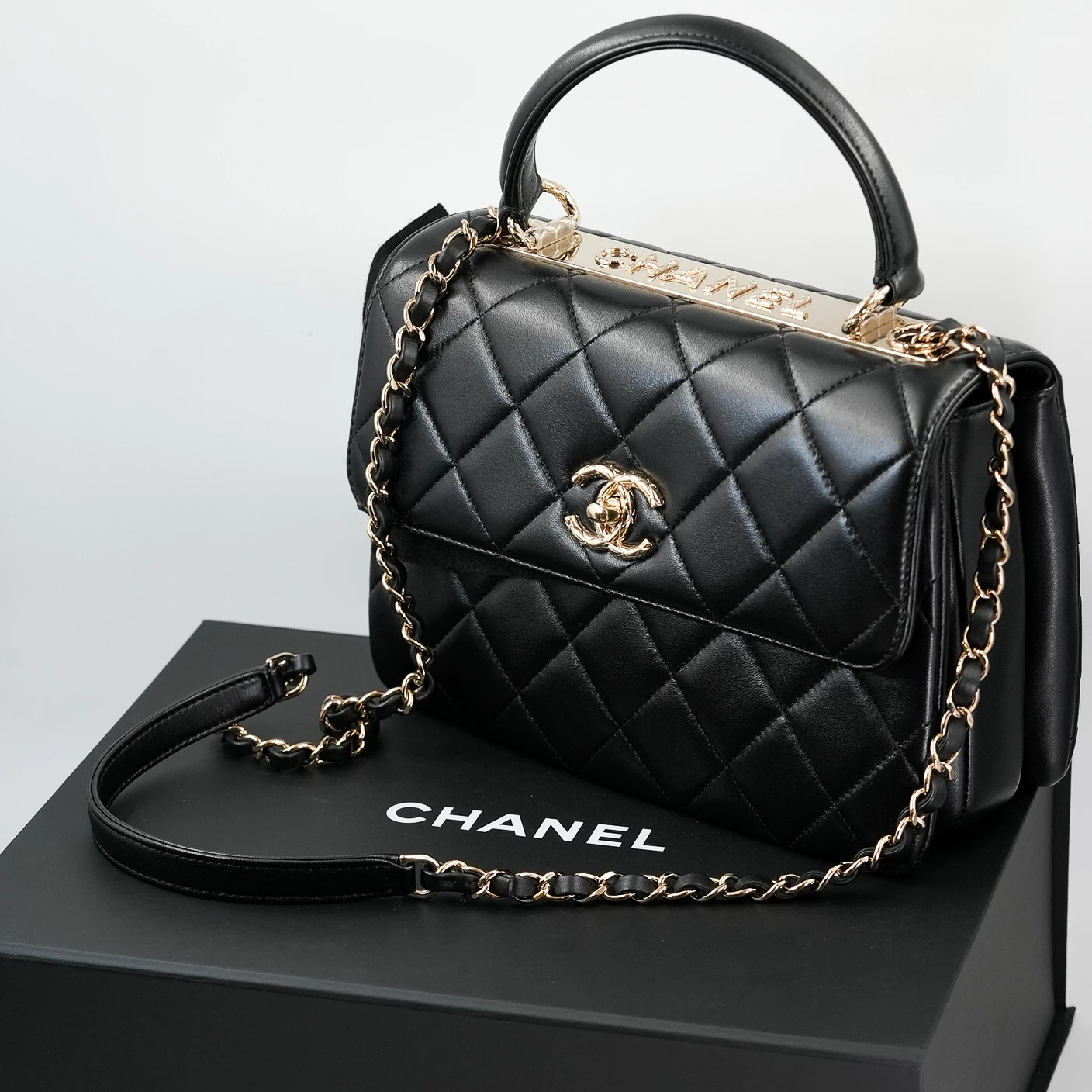     Chanel Classic Quilted Flap Bag with Top Handle - Black 