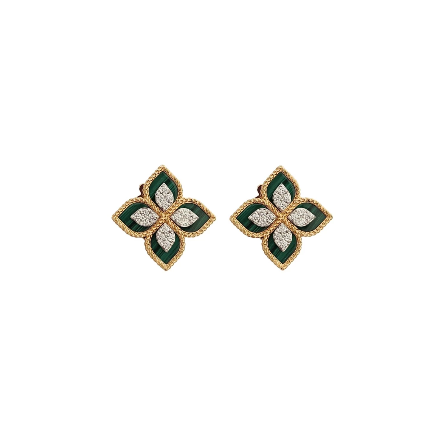     Roberto Coin Princess Flower Earring w/ Diamonds and Malachite 
