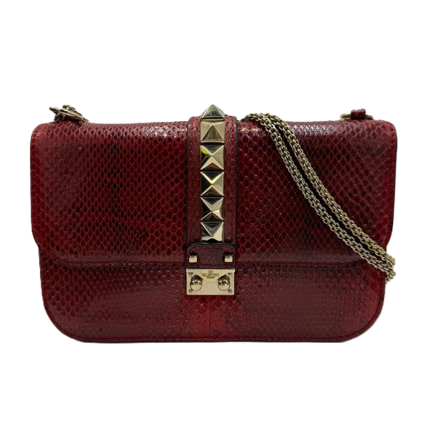     Valentino Red Rockstud Python Small Glam Lock Flap Bag 