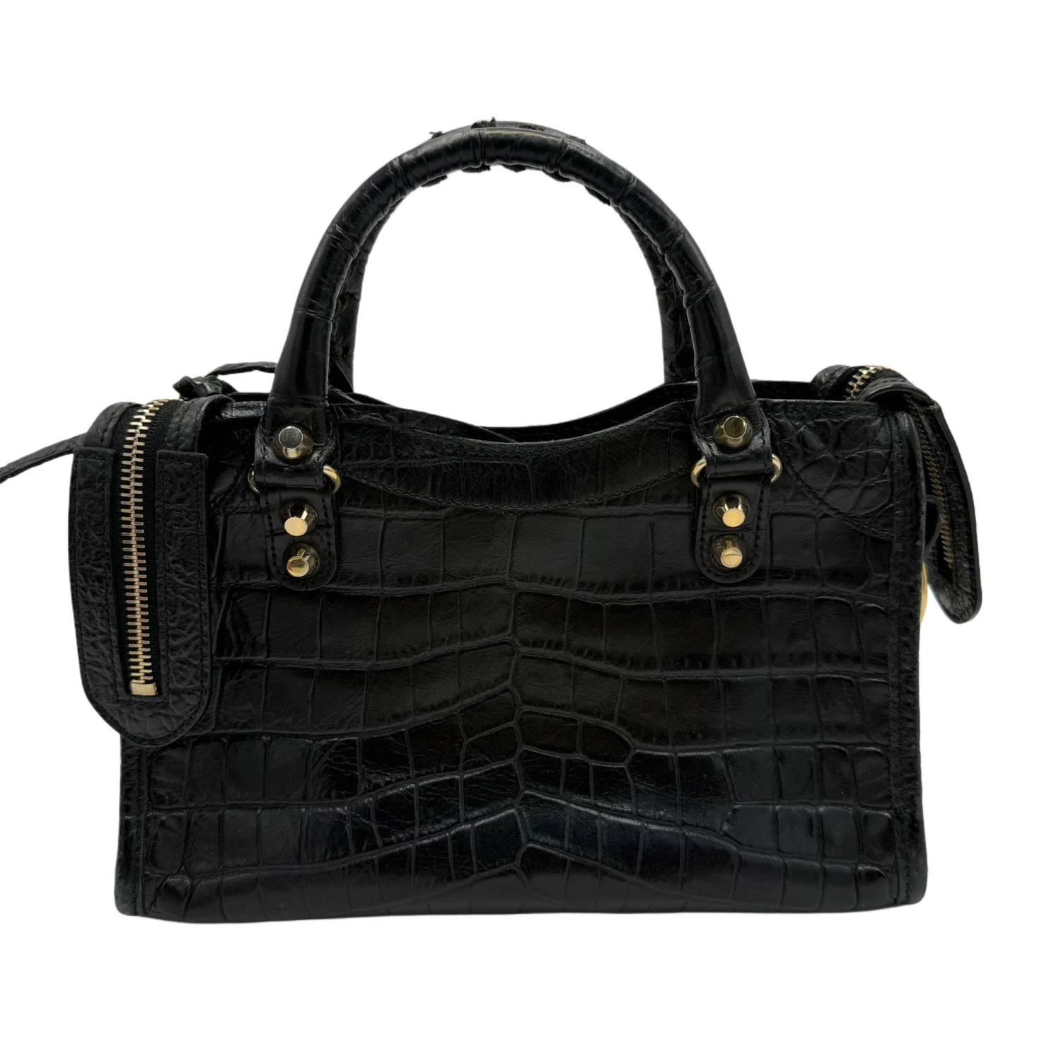     Balenciaga Black Croc Embossed Leather Mini GH Classic City Bag 