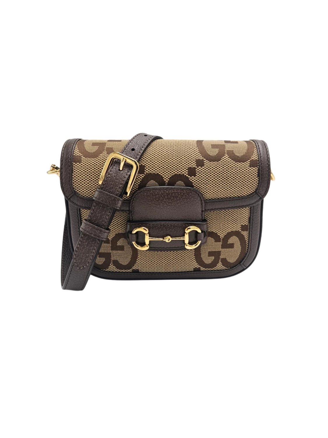     Gucci Brown/Beige Jumbo GG Canvas Mini Horsebit 1955 Shoulder Bag 101013185 