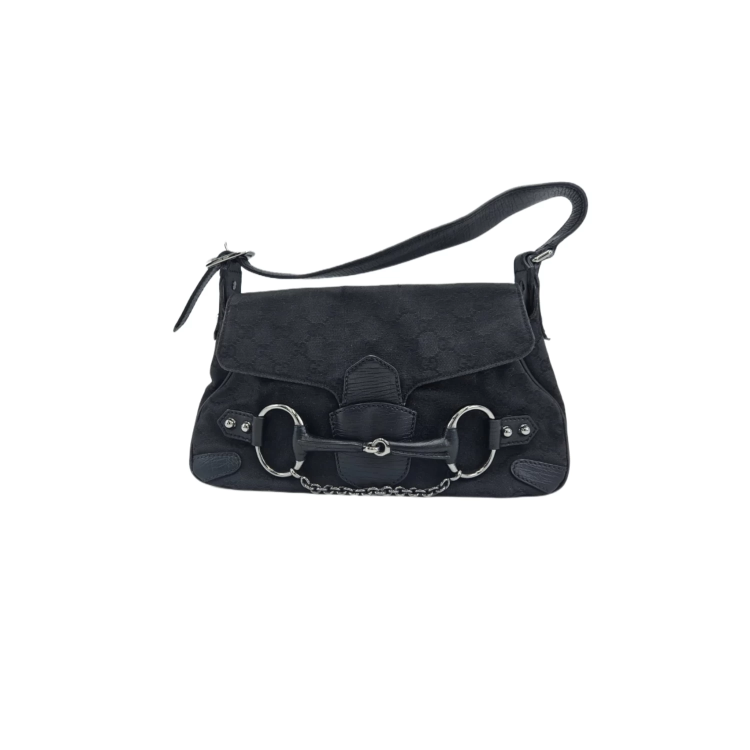     سلسلة هورسبيت صغيرة من قماش GG من جوتشي باللون الأسود 