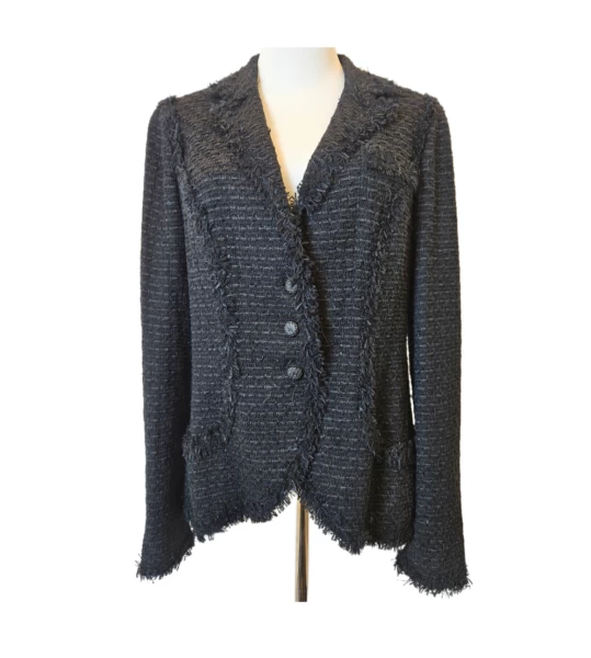 Chanel  Black Tweed Fringed Jacket