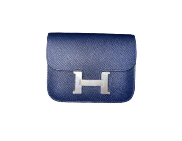 Hermes  Constance Bleu Nuit Leather  Epsom Slim Wallet Palladium Hardware