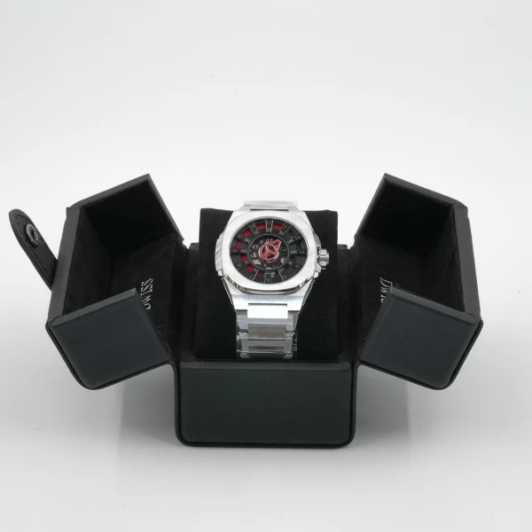 M35-  Black dial watch \ Red Accents with Rubber+ steel