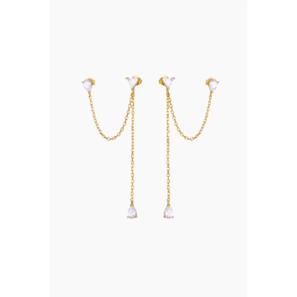 TRI-STONE EAR CHAIN STUDS