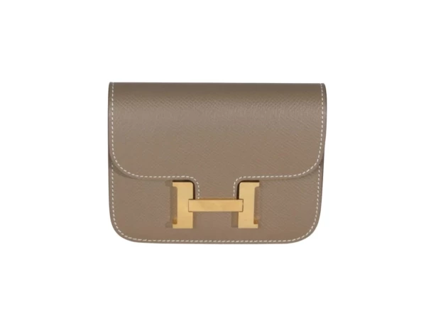 Hermes  Constance Etoupe Leather  Epsom Slim Wallet Palladium Hardware