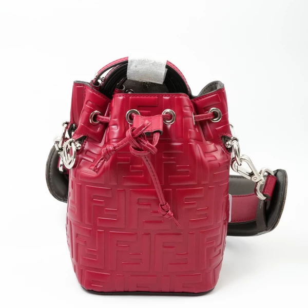 Fendi Mon Trésor Mini Bucket Bag in Red Embossed FF Leather