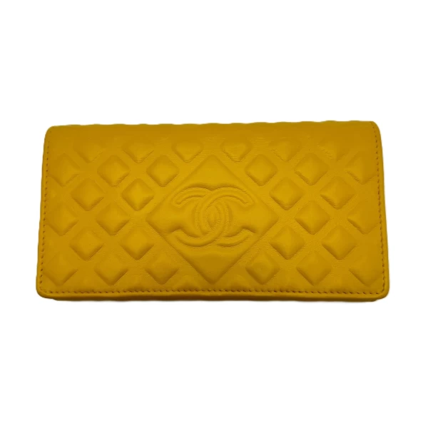 Chanel CC Quilted Diamond Stitch Yellow Long Wallet