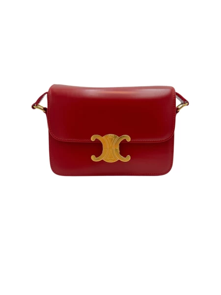 Celine Red  Triomphe Calfskin Shoulder Bag