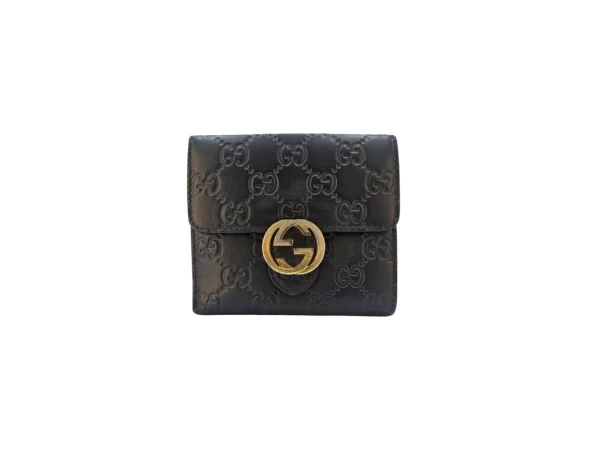 Gucci Black Guccissima Leather Interlocking G French Wallet