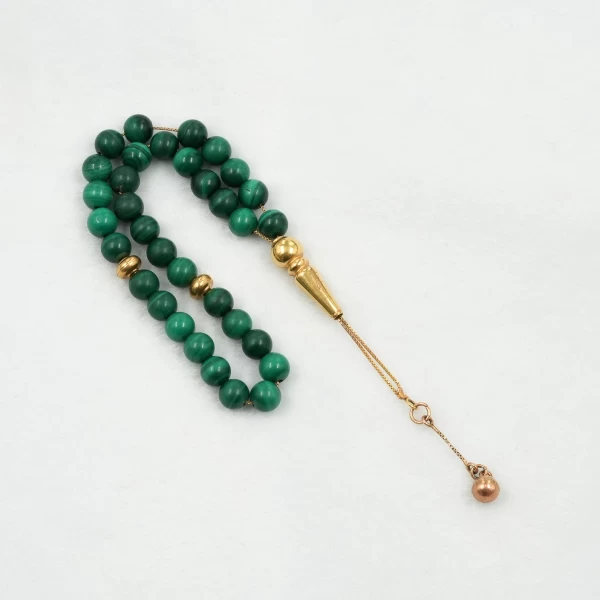 Malachite Stone with Gold Misbaha
