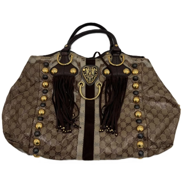 Gucci Beige Ebony GG Crystal Canvas Babouska Heart Tote Bag