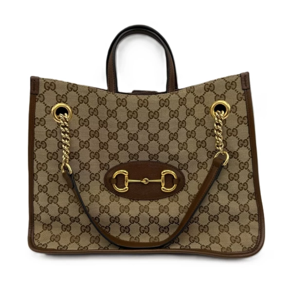 Gucci Beige/Brown GG Canvas and Leather Horsebit 1955 Large Tote Bag
