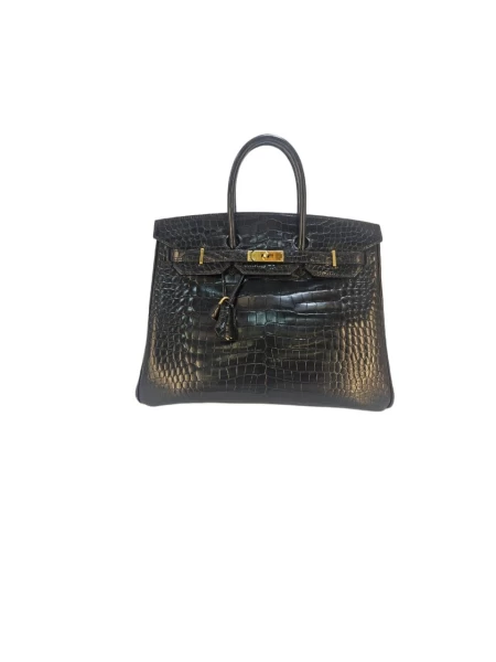 HERMÃˆS Birkin 35 Shiny Black Exotic Leather Handbag Bag