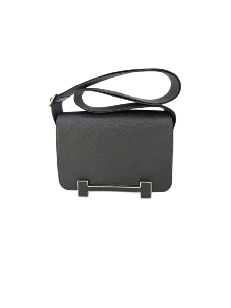 Hermes Geta Gris Misty Mysore Leather Bag in Palladium Hardware