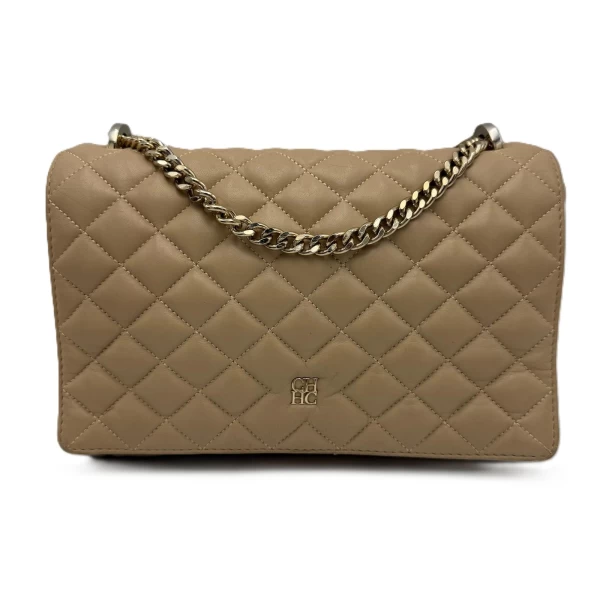 Carolina Herrera Cream Quilted Leather Crossbody Bag