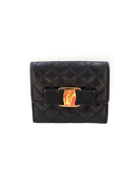 Salvatore Ferragamo Black Leather compact wallet
