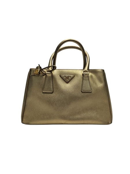 Prada Gold Saffiano Metal Leather Nano Double Zip Tote