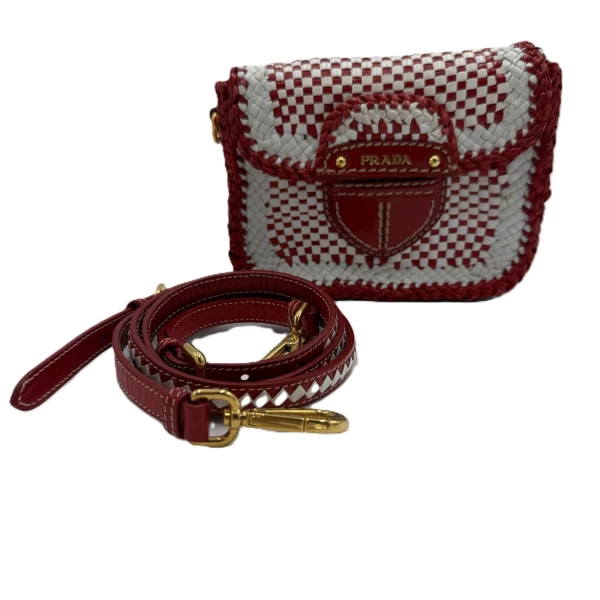 Prada White/Red Leather Madras Crossbody Bag