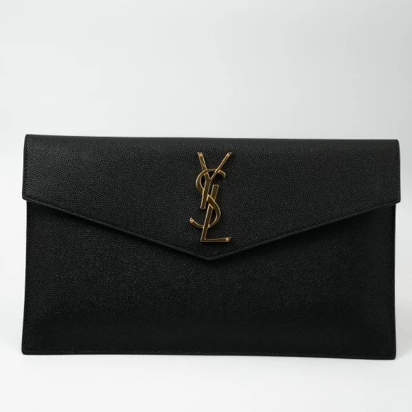 Saint Laurent Cassandre Envelope Clutch in Black Grain de Poudre